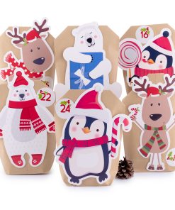 Adventskalender zum Befüllen Tiere 24 Kraftpapiertüten braun Geschenktüten Weihnachten, Weihnachtskalender Bastelset inkl. Zahlenaufkleber, Accessoires und Klammern von pajoma