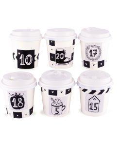 Adventskalender zum Befüllen Cups black/white 24 Geschenkboxen Becher Weihnachten, Weihnachtskalender DIY Bastelset inkl. Adventszahlen Aufkleber und Accessoires von pajoma
